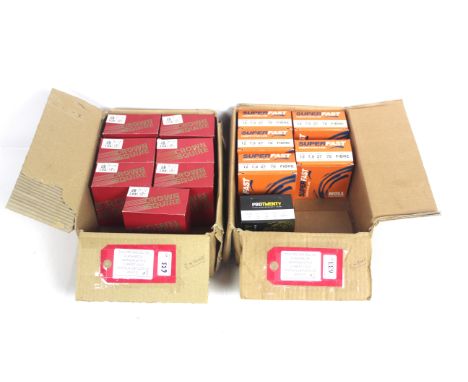 Seven boxed of 12 bore cartridges, Crown 7.5Shot (plastic wad) with 5 boxes of Hull 7.5 Shot (fibre wad) and one box of Hull 