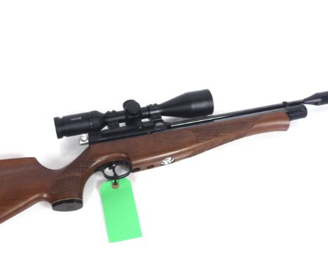 An Air Arms S410F Carbine in .177 Cal. with a Hawke Panorama 4-12x50 scope. A real Classic P.C.P. carbine in "As New" conditi