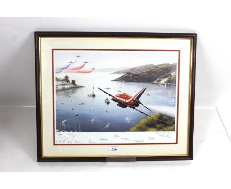 A "Red Arrows" limited edition print 205/500 "Smoke On  Go!", by Robert Tomlin, signed by the artist and nine flying members 