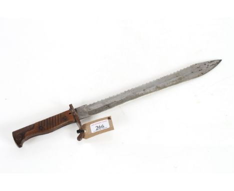 A German model 1898/05 saw back bayonet, 1st Patt blade dated 1915 by E.F. Hortser Solingen (no scabbard)