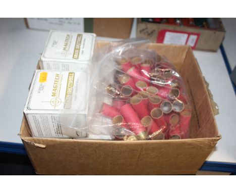 Six boxes x 25 24 bore x2½" brass cases with approx. 100 primed 12 bore paper cases.This item can only be purchased by someon