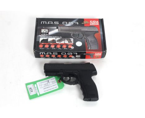 A M.A.S. 0.07 Co2 air pistol, coxed as new As a post 1939 air weapon the restrictions of the crime Reduction Act apply to the