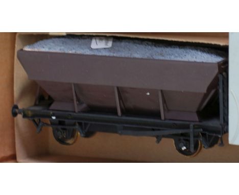 TWO PROBABLY BACHMANN BRASS MODELS OF COAL WAGON AND HOPPER WAGON with coal and stone loads and THREE OTHER WELL MADE AND FIN