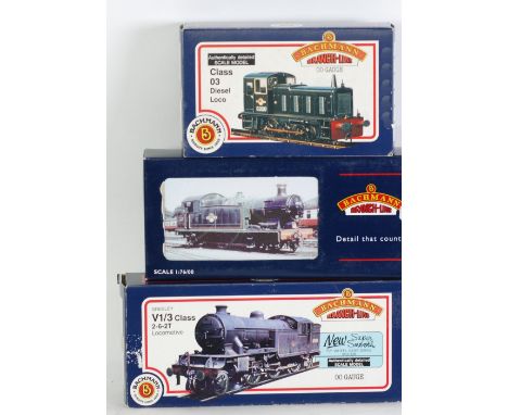 BACHMANN 'BRANCHLINE' THREE MINT AND BOXED LOCOMOTIVES viz 0-6-0 class 03 diesel locomotive No D2000 in green B.R. livery, Gr