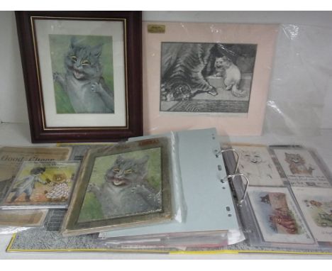 An album of postcards containing eleven vintage Louis Wain cards, twenty five more modern Louis Wain cards and approx 60 othe