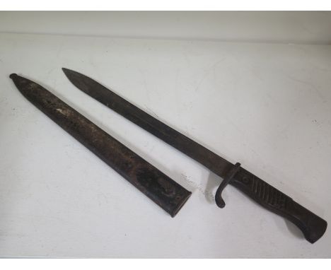 A German Butcher bayonet Schubert and Salzer Gottlieb Hammerfahr with scabbard - Length 50cm - some rust and pitting and nick