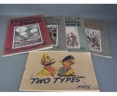Volumes 1 to 4 of the Bystander's Fragments from France by Capt. Bruce Bairnsfather and a World War II Cartoon Book entitled 