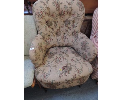 Upholstered Button Back Chair on Turned Legs with Castor Feet 