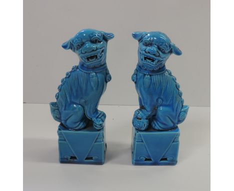 Pair of Blue Ceramic Foo Dogs 