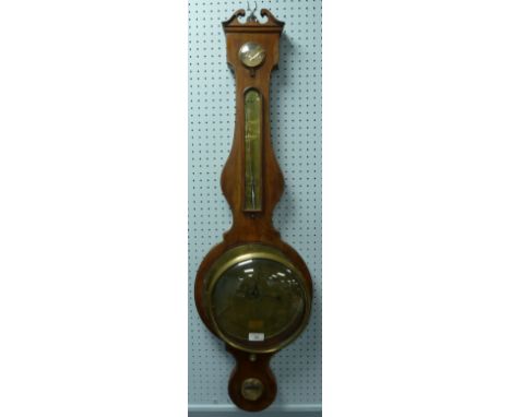 19th CENTURY MAHOGANY MERCURY TUBE WHEEL BAROMETER, inscribed A. Rivolta, with brass register plate, thermometer, hygrometer 