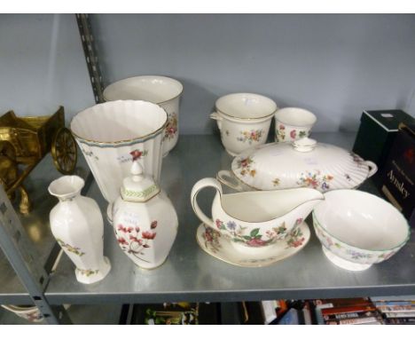 AYNSLEY COTTAGE GARDEN SMALL VASE, A SPODE GOBLET SHAPED VASE, DECORATED WITH BLUE FLOWERS; A SPODE 'COUNTRY LANE' PATTERN HE