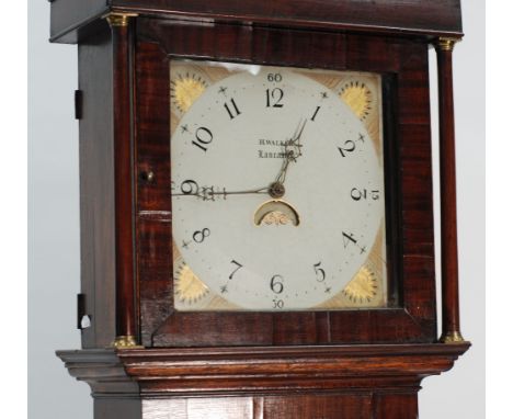 LATE EIGHTEENTH CENTURY OAK AND MAHOGANY CROSSBANDED LONGCASE CLOCK, signed H. Walker, Lancaster, the 13" painted Arabic dial