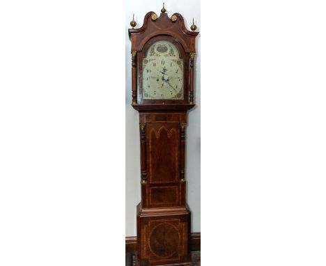 A George III mahogany crossbanded and satinwood strung 8-day longcase clock by Thomas Armstrong, Cheltenham, circa 1820, swan