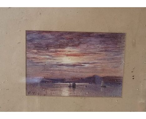 2. Artist -unknown dated 1874original seascape composition colourful palette of pink,blue and red watercolour.size 10cm H x 1