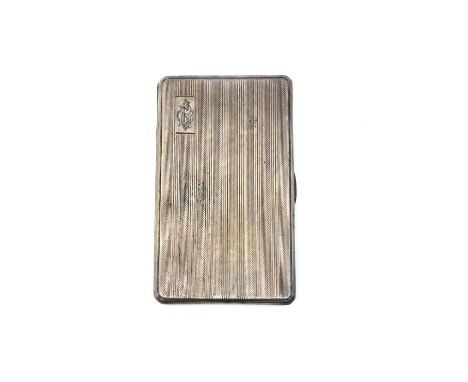A George VI machine turned cigarette case, monogrammed to the front, the inside with an inscription 'Happy Returns on our 1st