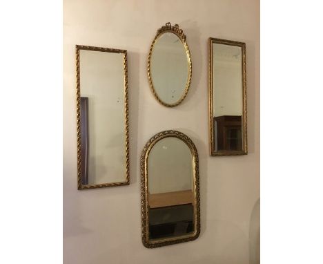 4 gilt framed mirrors; a pair of rectangular hall mirrors, the frame with interlinking and repeating leaf design, H95.5 cms W