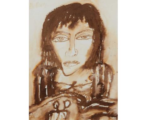 § JOHN BELLANY C.B.E., R.A. (SCOTTISH 1942-2013) (UNTITLED) PORTRAIT OF A WOMAN Signed upper left, ink washDimensions:36.5cm 