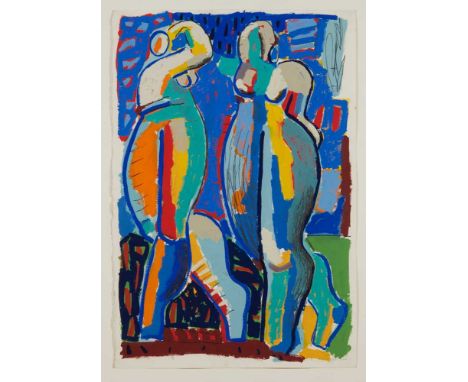 § FRASER TAYLOR (SCOTTISH 1960-) TWO FIGURES III, 1985 Signed and dated in pencil lower right, acrylic and charcoal on paperD
