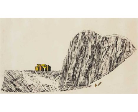 § WILLIE RODGER R.S.A., R.G.I., DUniv (SCOTTISH 1930-2018) 'THE ROUND HILL' - COLDINGHAM SANDS, BERWICKSHIRE - 1973 Woodcut a