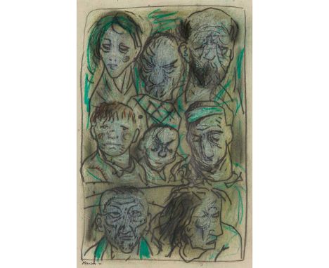 § PETER HOWSON O.B.E. (SCOTTISH 1958-) FACES - BOSNIAN WAR SERIES, 1993 Signed and dated lower left, graphite and pastelDimen