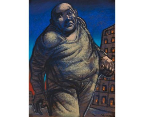 § PETER HOWSON O.B.E. (SCOTTISH 1958-) UNTITLED (MAN IN CITY STREET AT DUSK) Signed lower right, pastelDimensions:28cm x 21cm