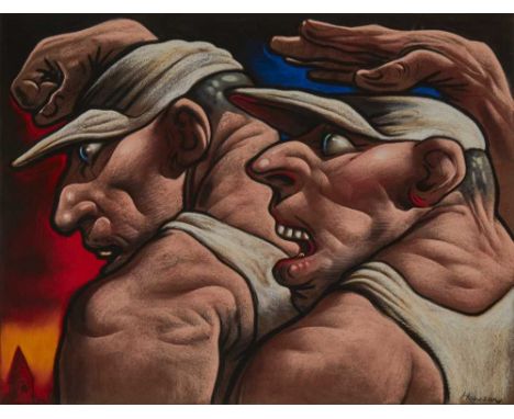 § PETER HOWSON O.B.E. (SCOTTISH 1958-) GAME BOYS Signed lower right, pastelDimensions:46cm x 60cm (18in x 23.5in)