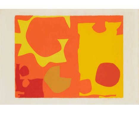 § PATRICK HERON C.B.E. (BRITISH 1920-1999) SIX IN LIGHT ORANGE WITH RED IN YELLOW - 1970 Screenprint, 42/100, signed, dated a