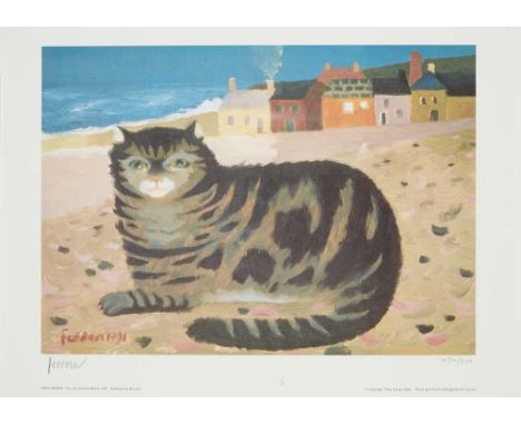 § MARY FEDDEN O.B.E., R.A., R.W.A. (BRITISH 1915-2012) CAT ON A CORNISH BEACH - 1991 Lithograph, 434/500, signed and numbered