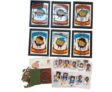 COLLECTION ESPANA 1982 WORLD CUP EPHEMERA, X6 MIRRORS/ TILES WITH HOSTING CITIES, SET OF ROTHMANS INTERNATIONAL TRADING CARDS