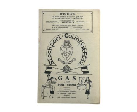 STOCKPORT COUNTY VERSUS SHEFFIELD UNITED 1937/38 FOOTBALL PROGRAMME, 5/2/1938. MINOR SPINE REPAIR.