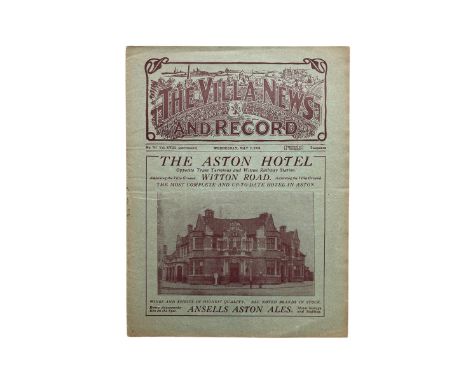 ASTON VILLA VERSUS HUDDERSFIELD TOWN 1927/28 FOOTBALL PROGRAMME, 2/5/1928. GENERALLY VERY GOOD, RUSTY STAPLE, MINOR FOLD NOTE