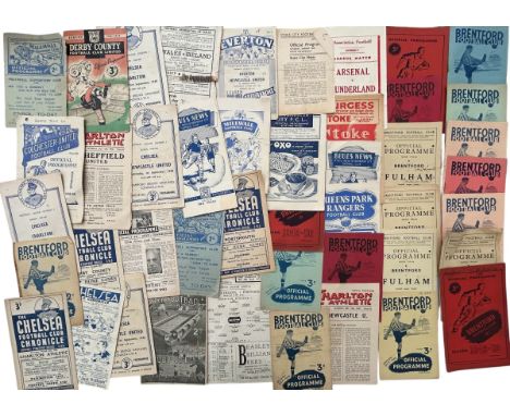 X40 PLUS 1940S ENGLISH FOOTBALL LEAGUE PROGRAMMES, HUGE MIX, INCLUDES CHELSEA/ DERBY/ MILLWALL/ BRENTFORD/ EVERTON/ STOKE/ FU