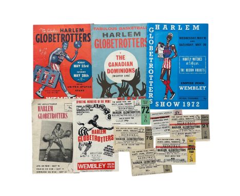 COLLECTION OF HARLEM GLOBETROTTERS BASKETBALL MEMORABILIA, X5 PROGRAMMES 1960S-70S, X6 TICKETS 1960S AT WEMBLEY. GENERALLY GO