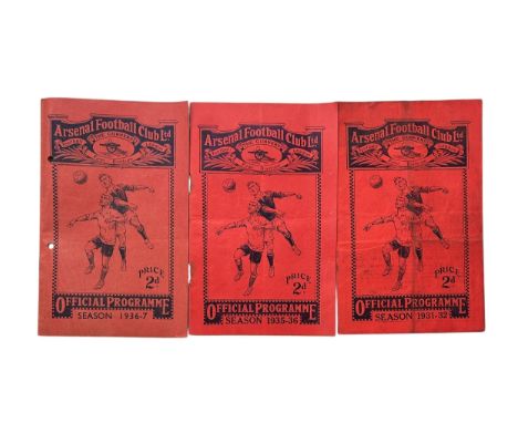 X3 ARSENAL PRE WAR HOME FOOTBALL PROGRAMMES, BOLTON 17/10/1931 (FOLDS/ RUSTY STAPLES), STOKE 26/3/1937 (PUNCH HOLED), SHEFFIE