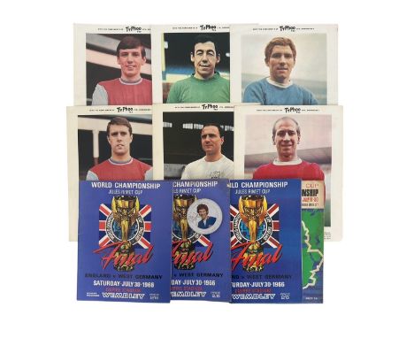 ENGLAND WORLD CUP 1966 MIXED MEMORABILIA, 6 TYPHOO CARDS CHARLTON/BALL/HURST/BANKS/PETERS, 3 REPRODUCTION 66 FINAL FOOTBALL P