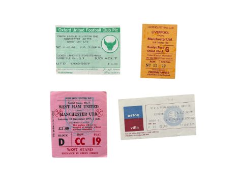 X4 MANCHESTER UNITED AWAY 1970-80S FOOTBALL TICKET STUBS, LIVERPOOL 16/10/1982, OXFORD 11/1/1986, ASTON VILLA 1977/78, WEST H
