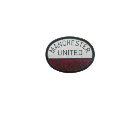 1970S MANCHESTER UNITED ENAMEL PIN BADGE, REEVES &amp; CO, MAN UTD FANATIC, LARGE.