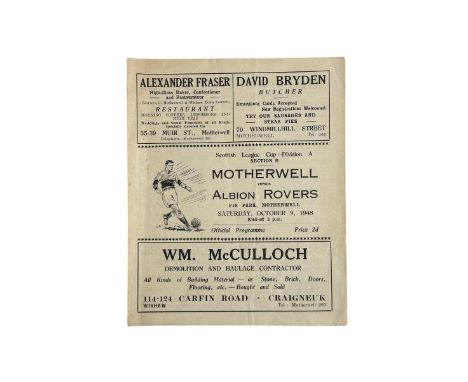 MOTHERWELL VERSUS ALBION ROVERS 1948/49 FOOTBALL PROGRAMME, 9/10/1948, SCOTTISH LEAGUE CUP. CREASING NOTED, MINOR FOXING.