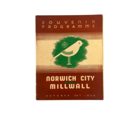 NORWICH CITY VERSUS MILLWALL 1938/39 FOOTBALL PROGRAMME, 29/10/1938, LEAGUE ISSUE, SOUVENIR OUTER WITH INSERT FOR THE KINGS V