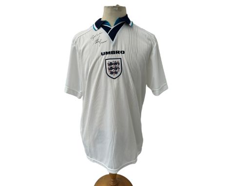 SIGNED ALAN SHEARER ENGLAND 1996 FOOTBALL SHIRT, SIGNED ABOVE CREST BY NEWCASTLE UNITED AND PREMIER LEAGUE LEGEND ALAN SHEARE