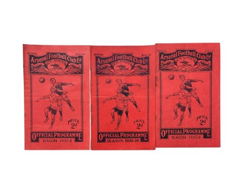 X3 ARSENAL PRE WAR HOME FOOTBALL PROGRAMMES, PRESTON NE FAC 12/2/1938 (RUSTY STAPLE), WEST BROMWICH 10/4/1936 (RUSTY STAPLE),