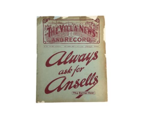 ASTON VILLA 1930/31 DOUBLE ISSUE FOOTBALL PROGRAMME, GRIMSBY TOWN 15/9, BURNLEY RESERVES 13/9. WEAR TO COVER, PAPER LOSS.