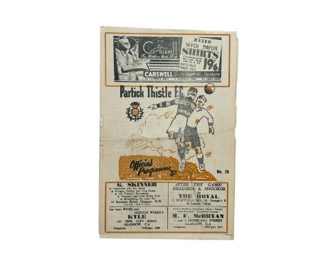 PARTICK THISTLE VERSUS AIRDRIEONIANS 1952/53 FOOTBALL PROGRAMME, 25/4/1953. MARKS NOTED, STAPLES REMOVED, EDGE WEAR, FAIR CON