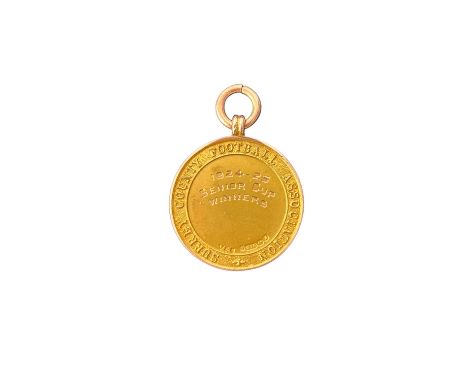 1924/25 DULWICH HAMLET- SURREY COUNTY FA SENIOR CUP WINNERS MEDAL, GOLD MEDAL, STAMPED VAUGHTON AND SONS, WEIGHS 9 GRAMS. ( M