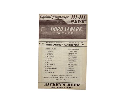 THIRD LANARK VERSUS RAITH ROVERS 1950/51 FOOTBALL PROGRAMME, 30/12/1950. GENERALLY VERY GOOD