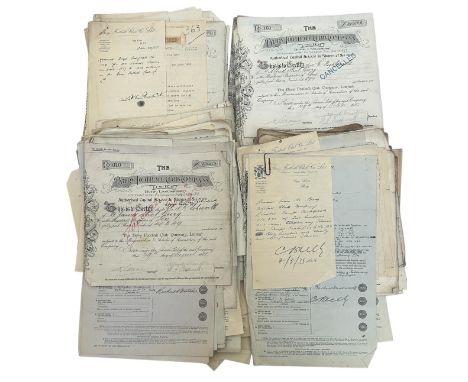 BURY FC ORIGINAL SHARE CERTIFICATES/ CONTRACTS/ BANK RECEIPTS/ LETTERS/ ETC, SPANNING 1890S TO THE 1930S. APPROXIMATELY 25 18