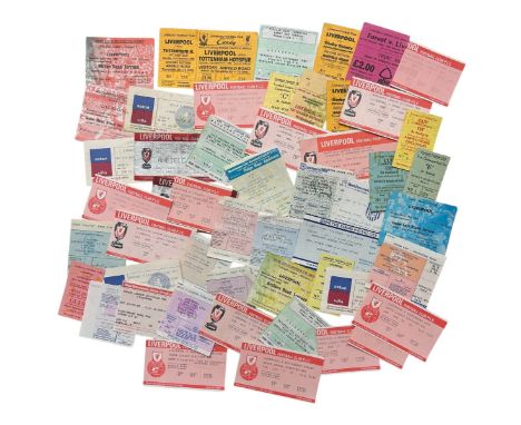 X50 LIVERPOOL 1980S FOOTBALL TICKET STUBS, HOME AND AWAYS, GREAT MIX, ODD 1970S NOTED. DUPLICATION, INCLUDES QPR/ DERBY/ NOTT