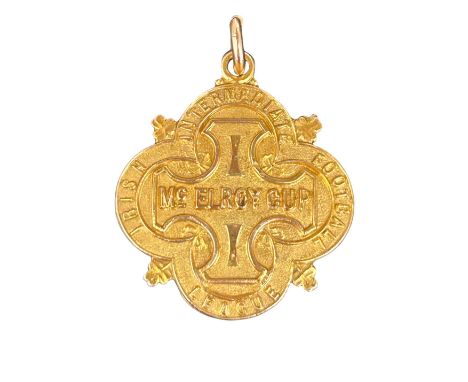 1932/33 BELFAST CELTIC McELROY CUP WINNERS MEDAL, AWARDED TO W.S. McMILLAN, HALLMARKED, SOLID GOLD, 9 GRAMS.