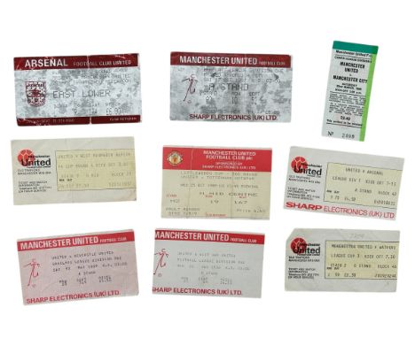 X9 MANCHESTER UNITED 1970-80S FOOTBALL TICKET STUBS, MANCHESTER CITY 22/3/1986, NORWICH 17/10/1987, ARSENAL AWAY FAC 20/2/198