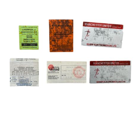X6 MANCHESTER UNITED 1980S FOOTBALL TICKET STUBS, BOURNEMOUTH FA CUP 22/2/1989, NEWCASTLE 13/5/1989, SOUTHAMPTON AWAY 17/9/19